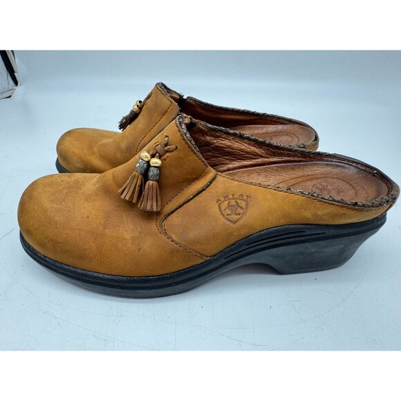 Ariat Clogs Women Leather Suede Mules Slip On Tassel Mendocino Shoes Sz 8B Brown - Picture 8 of 13